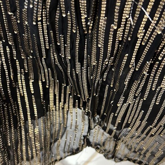 Ba&sh Nixon Metallic Silk Blend Empire Gown size small Black gold- Repaired - Picture 7 of 16